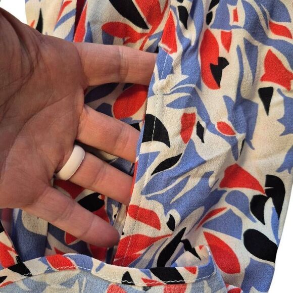 Well Worn Women's White, Blue, Red & Black Viscose Button Down Long Sleeve Dress - Picture 11 of 16